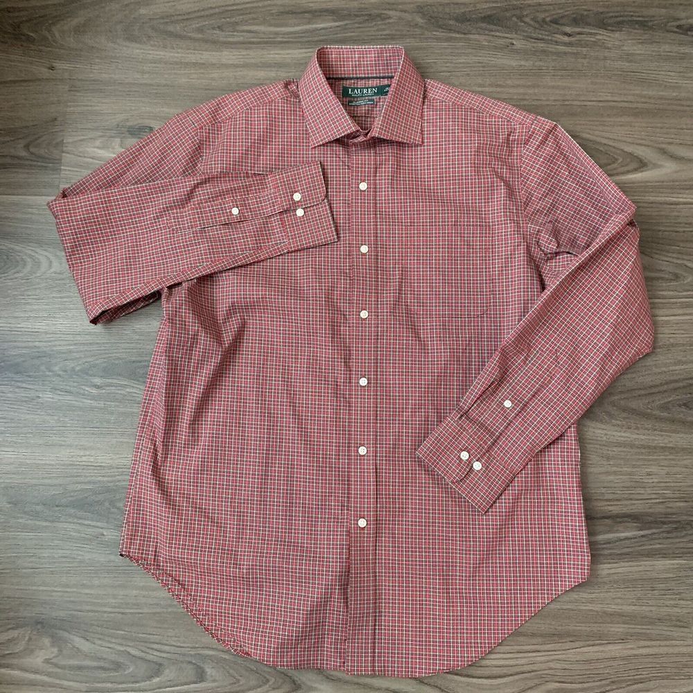 Lauren Ralph Lauren‎ Red Plaid Button Down Shirt Mens Size 16.5- 34/35 - Picture 2 of 8
